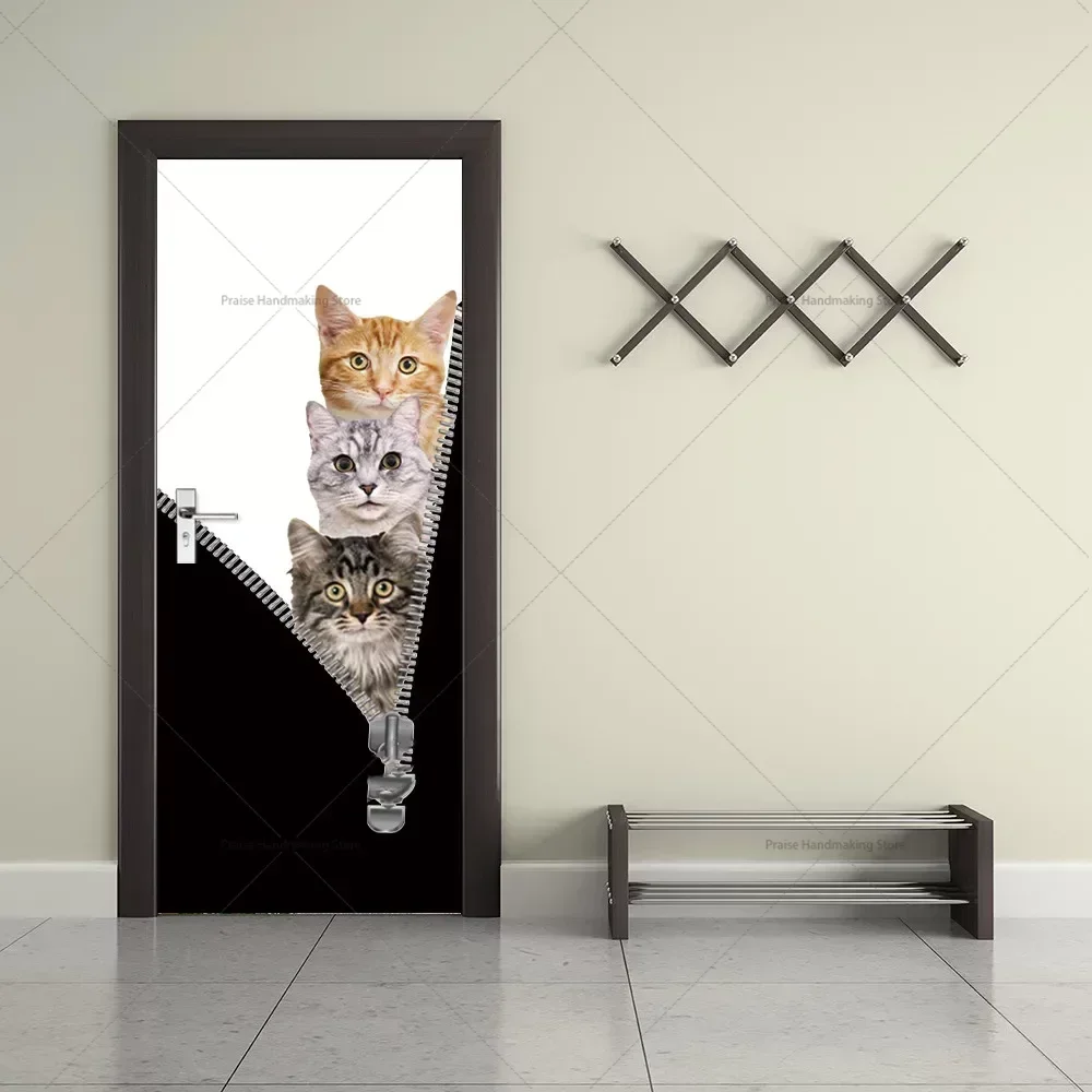 

Funny Cat Probe Door Sticker Indoor Door Cover Poster Decoration Living Room Bedroom Wall PVC Waterproof Self-adhesive Wallpaper