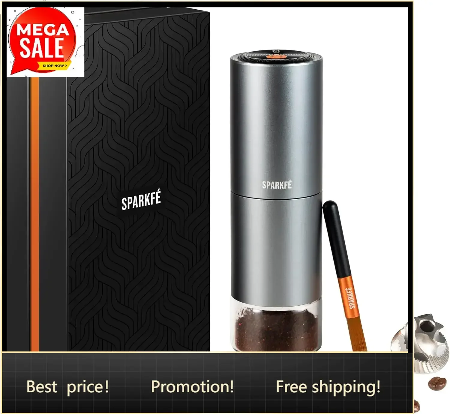 Portable Electric Coffee Grinder, Rechargeable Wireless Handheld Grinder with Stainless Steel Conical Burr, Adjustable Grind