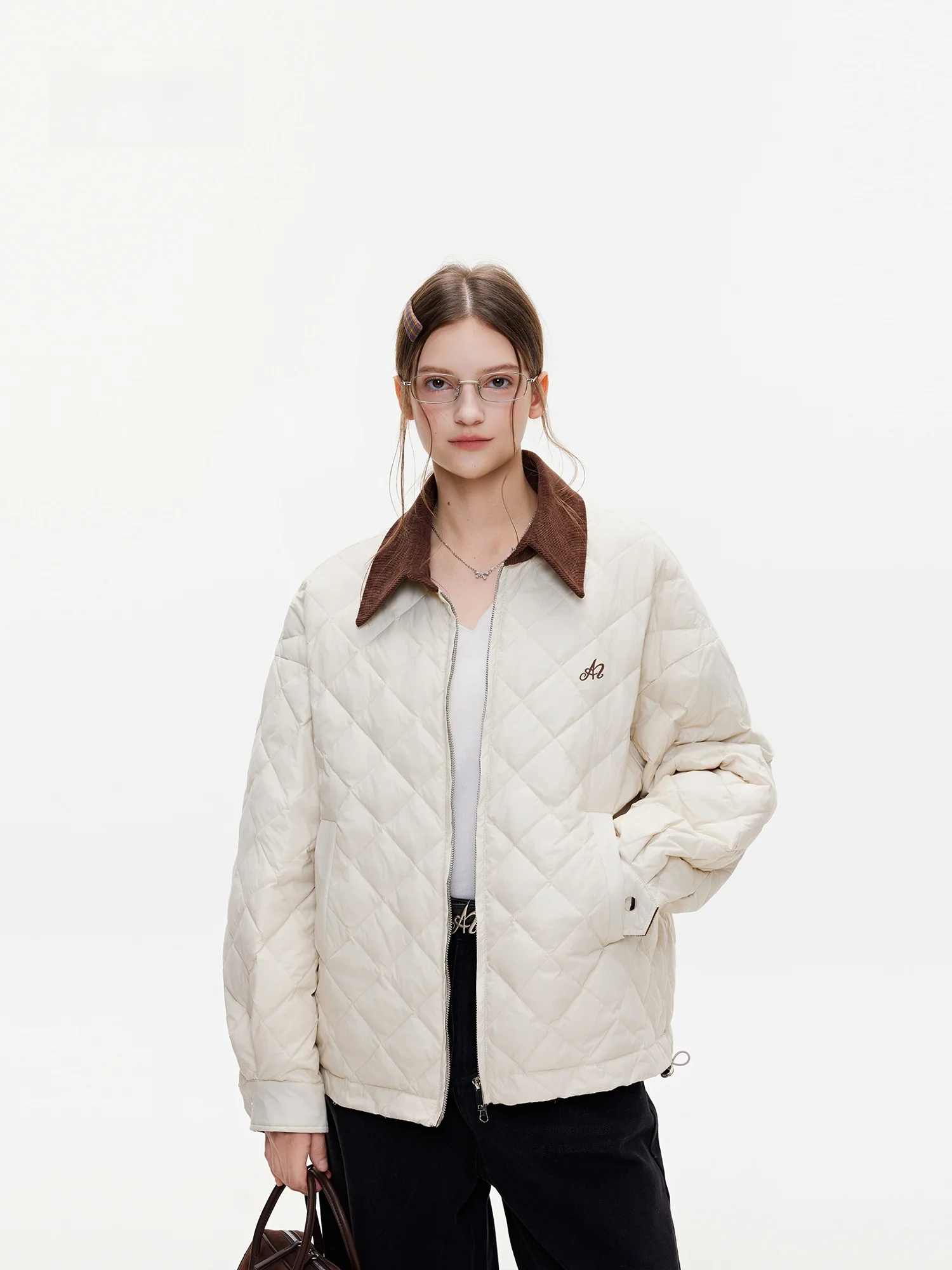 

Azmi женское хлопковое куртовое пальто на осень-зиму, новое свободное утягивающее повседневное универсальное вельветовое лоскутное хлопковое пальто с бриллиантами