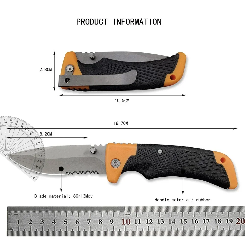 High Quality GB Serrated Blade Folding Knife 8Cr13Mov Steel Rubber Handle Outdoor Military Hunting Knives Camping Survival Tool