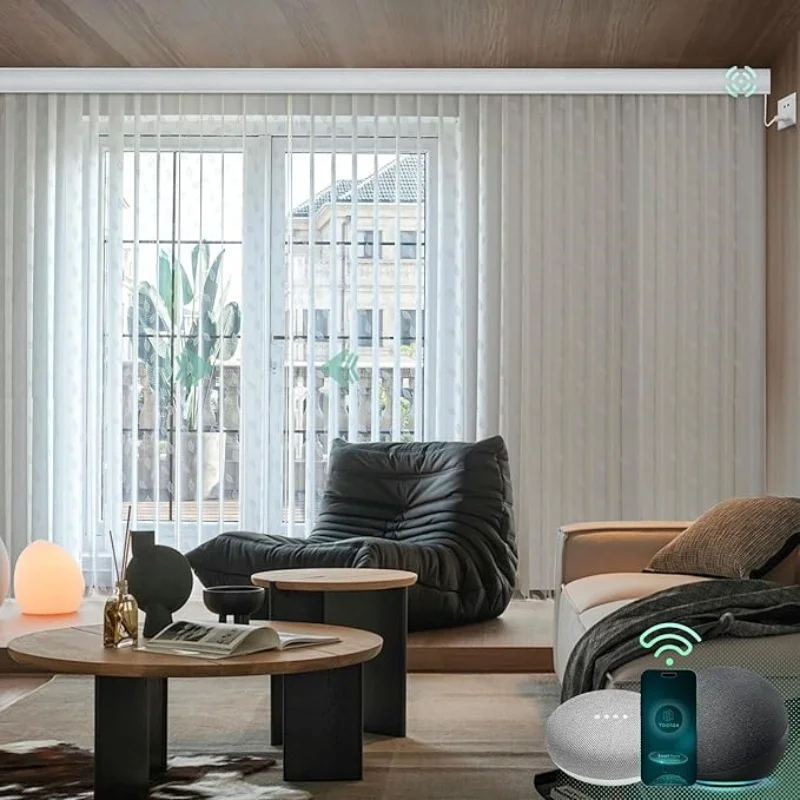 Factory Wholesale Price Sheer Filtering Fabric Connect Wifi Phone App Control Motorized Vertical Blinds For Big Sliding Door