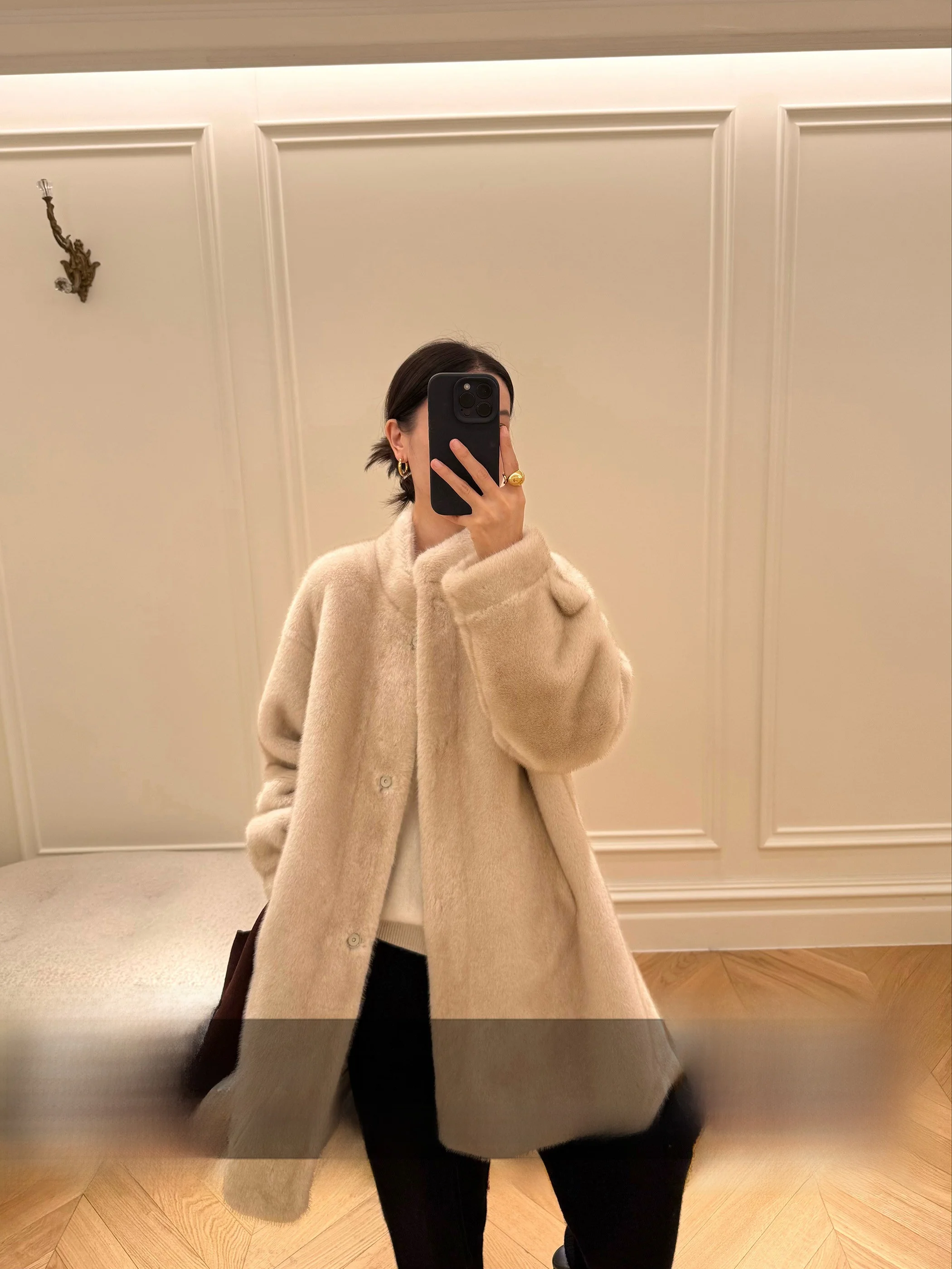 

Dalii Official Lazy Winter Long Loose Fur Coat Stand Collar Eco Friendly Women's Mid-Length Simplici Commute Sle Outerwear