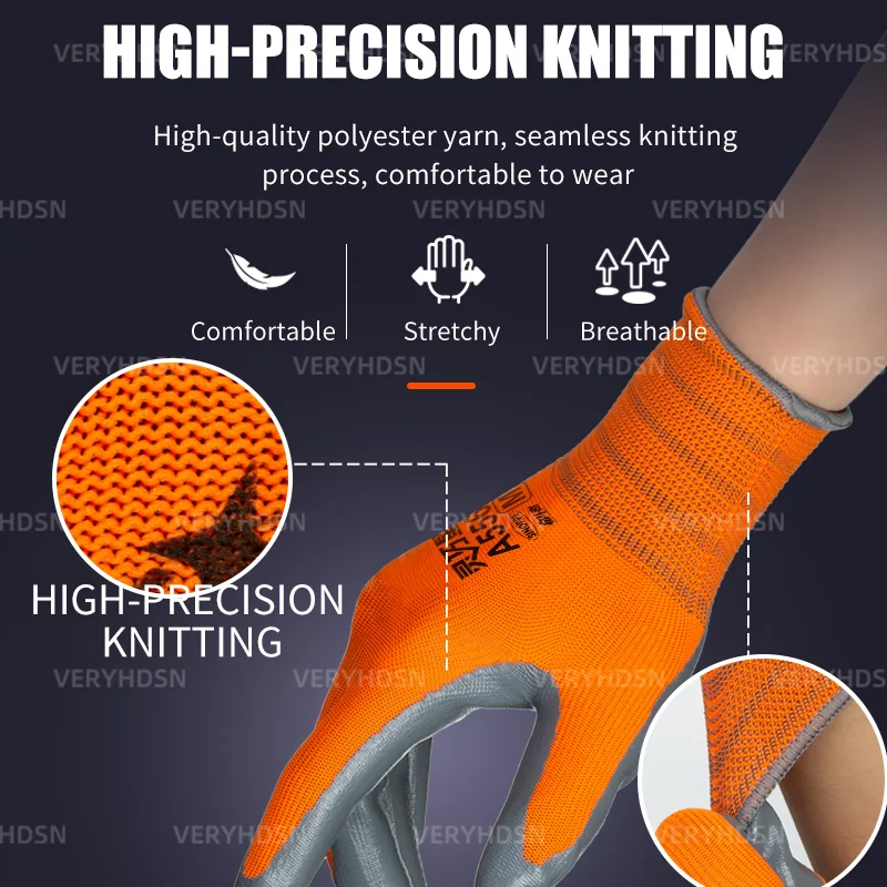 3pairs Light Duty Work Gloves Knit Wrist Cuff Durable & Breathable Utility Mechanic Working Firm Non-Slip Grip Coating gloves