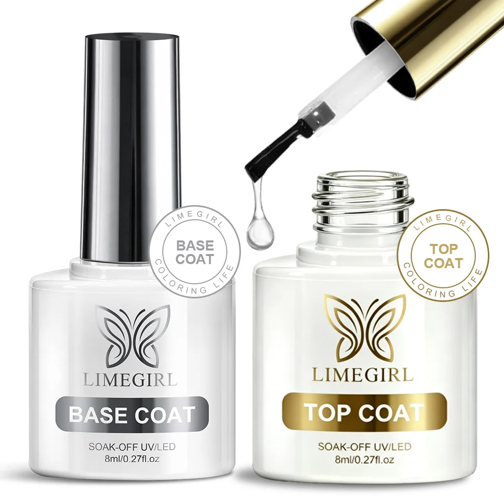 LIMEGIRL 8ml Multifunctional Nail Top Coat And Base Coat for Nails UV Gel Polish Semi Permanent Manicure Top Base Coat Varnish