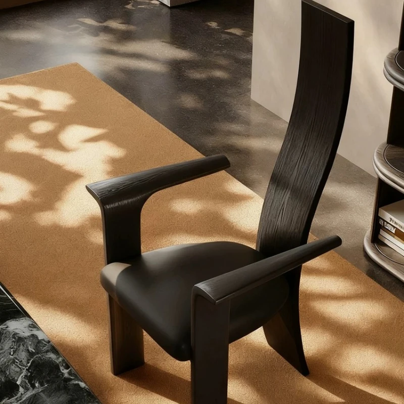 Medieval chair French retro solid wood dining chair Home tea chair Designer wabi high back chair Leisure master chair