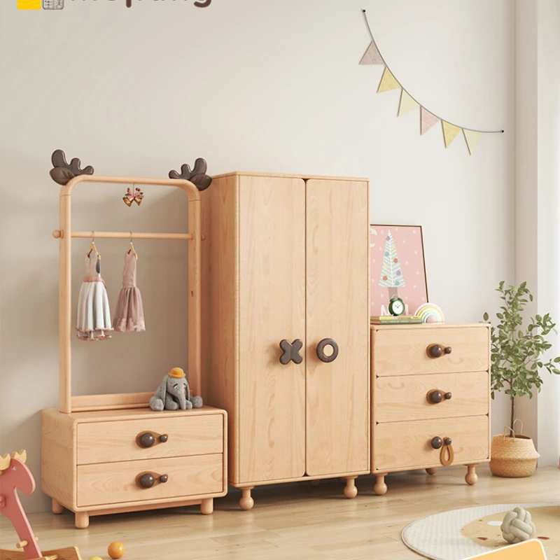 

Forest Deer Children's Solid Wood Wardrobe Girls' Storage Cabinet Locker Small Apartment Furniture