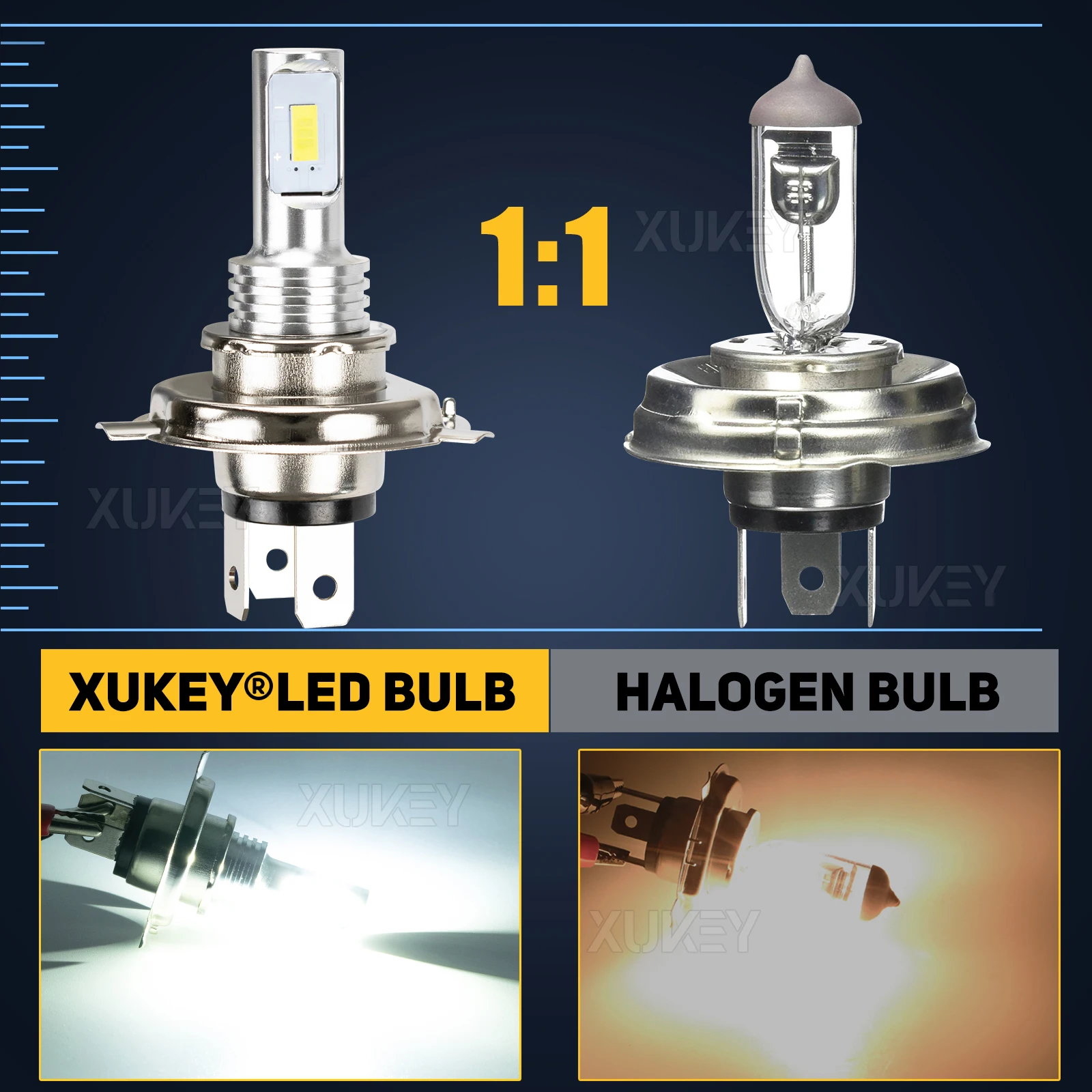 H4 LED Motorcycle Headlight Bulb Hi/Lo Beam 2 Sides Upgraded 3570 Chips Super Bright 6000K White HB2 9003 HS1 Motorbike Headlamp