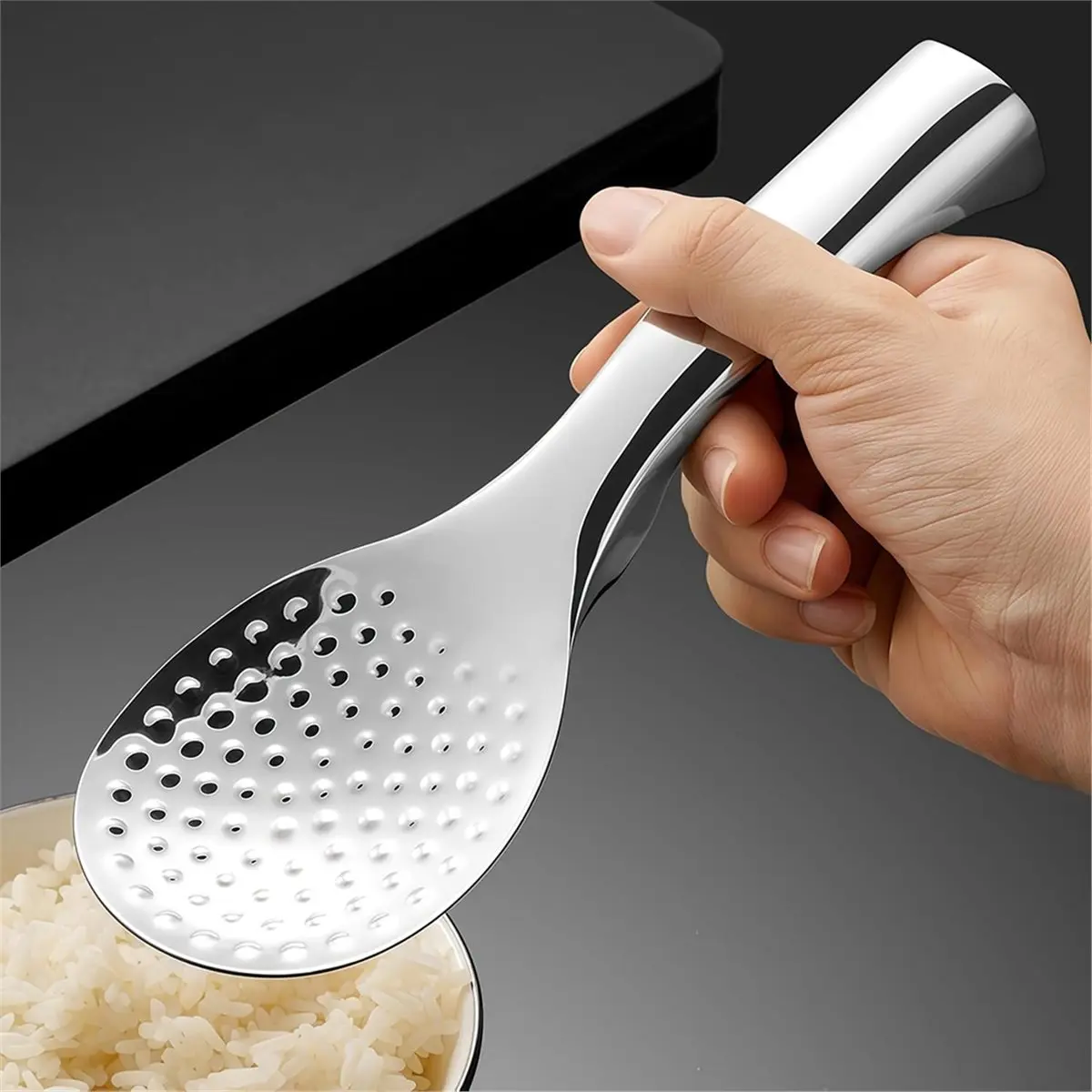 Oct Sale Stainless Steel Rice Paddle, Non-Stick, Ergonomic Handle, Stand-Up Design, Multipurpose 7.9-Inch