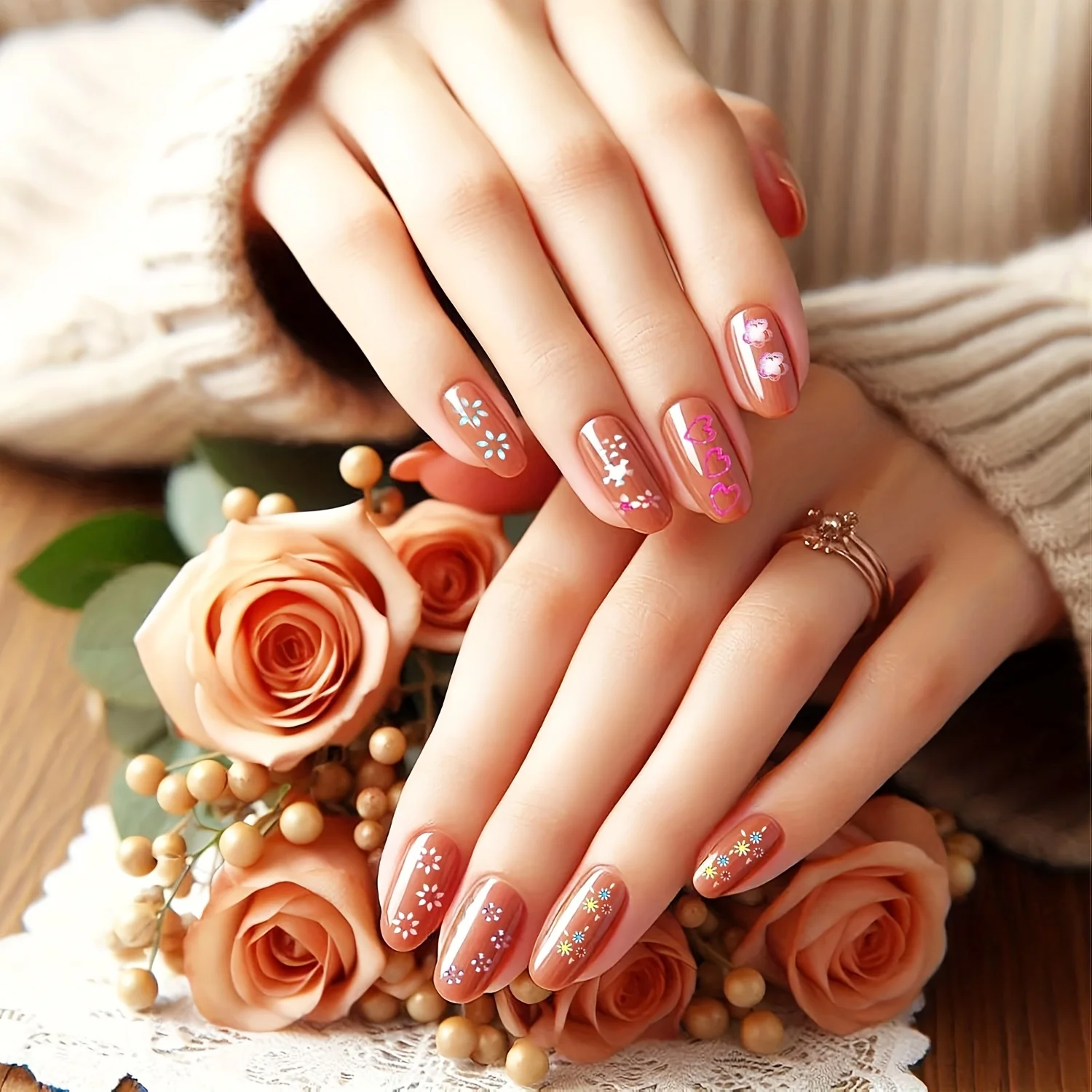 30 stuks (kies hoeveelheid) glanzende nagelstickers - zelfklevend, bloemen, pastel en felle kleuren - permanente decoratie voor nagels