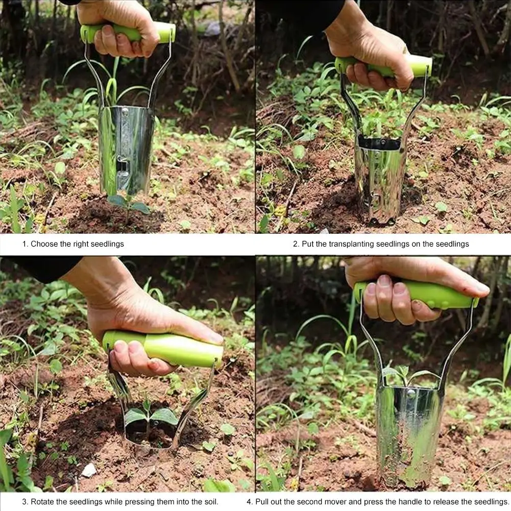 Stainless Steel Seeder Excavator Horticultural Wood Handle Hole Drilling Seedling Transplanting Flower Planting Seedling Planter