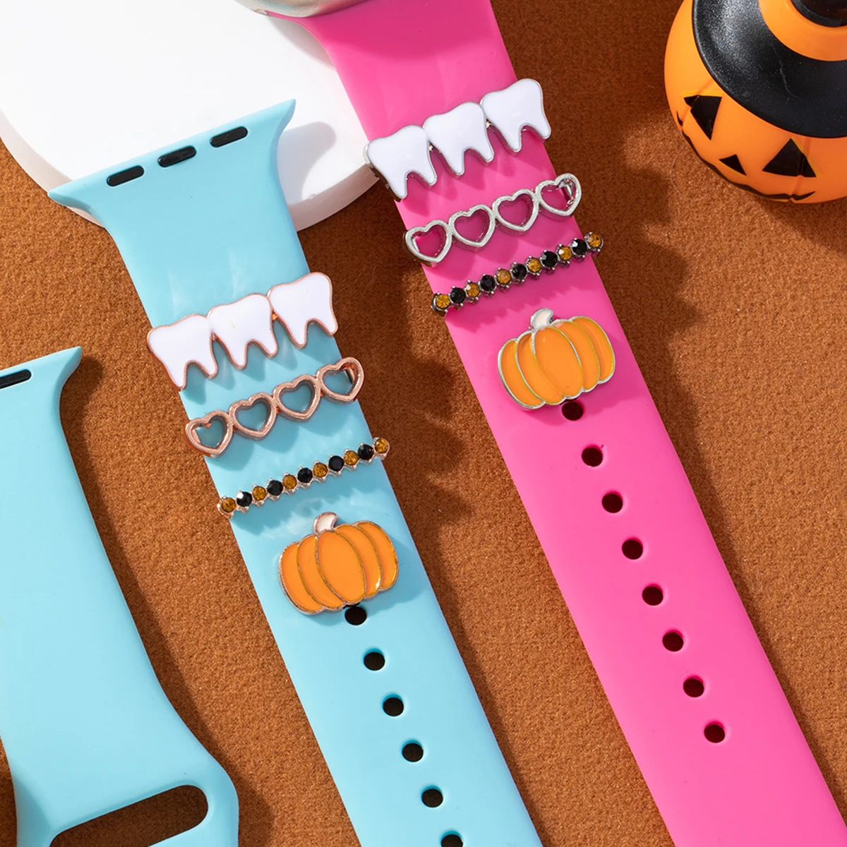 

Металлические подвески, ремешок для часов, декоративное кольцо для Apple Watch, Хэллоуин, тыквенное сердце, украшение для браслета iWatch, силиконовый ремешок
