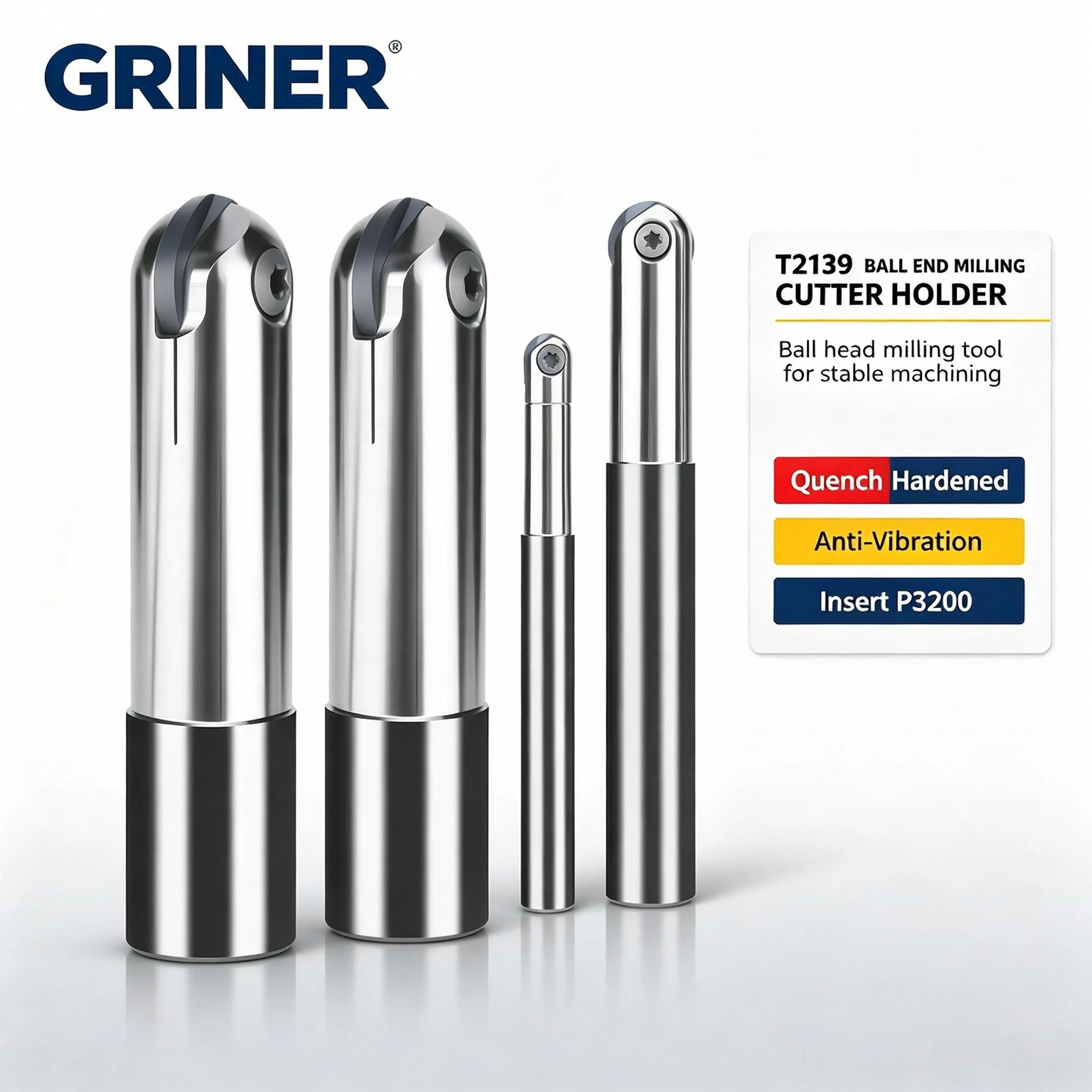 GRINER T2139 Ball Nose Finishing Milling Tool Holder, Semicircle Ball Milling Shank Fit Walter P3200 Insert R4 R5 R6 R8 R10 R15