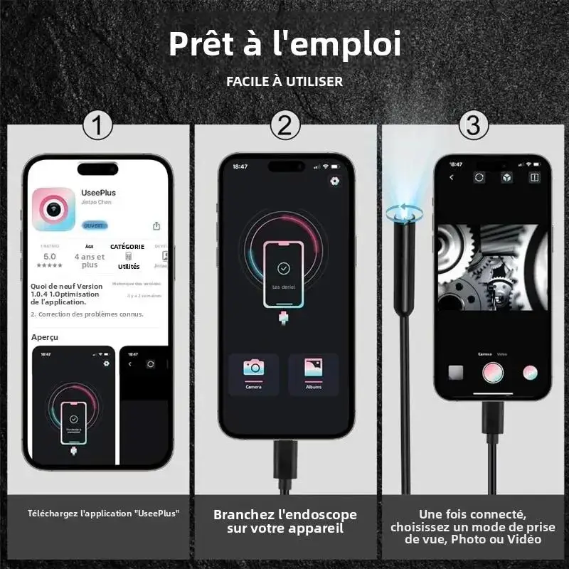 CAKI 6mm Lens HD 360° Degree Rotation Endoscope Camera Articulated Inspection Borescope Camera IP67 for Automotive IOS Android