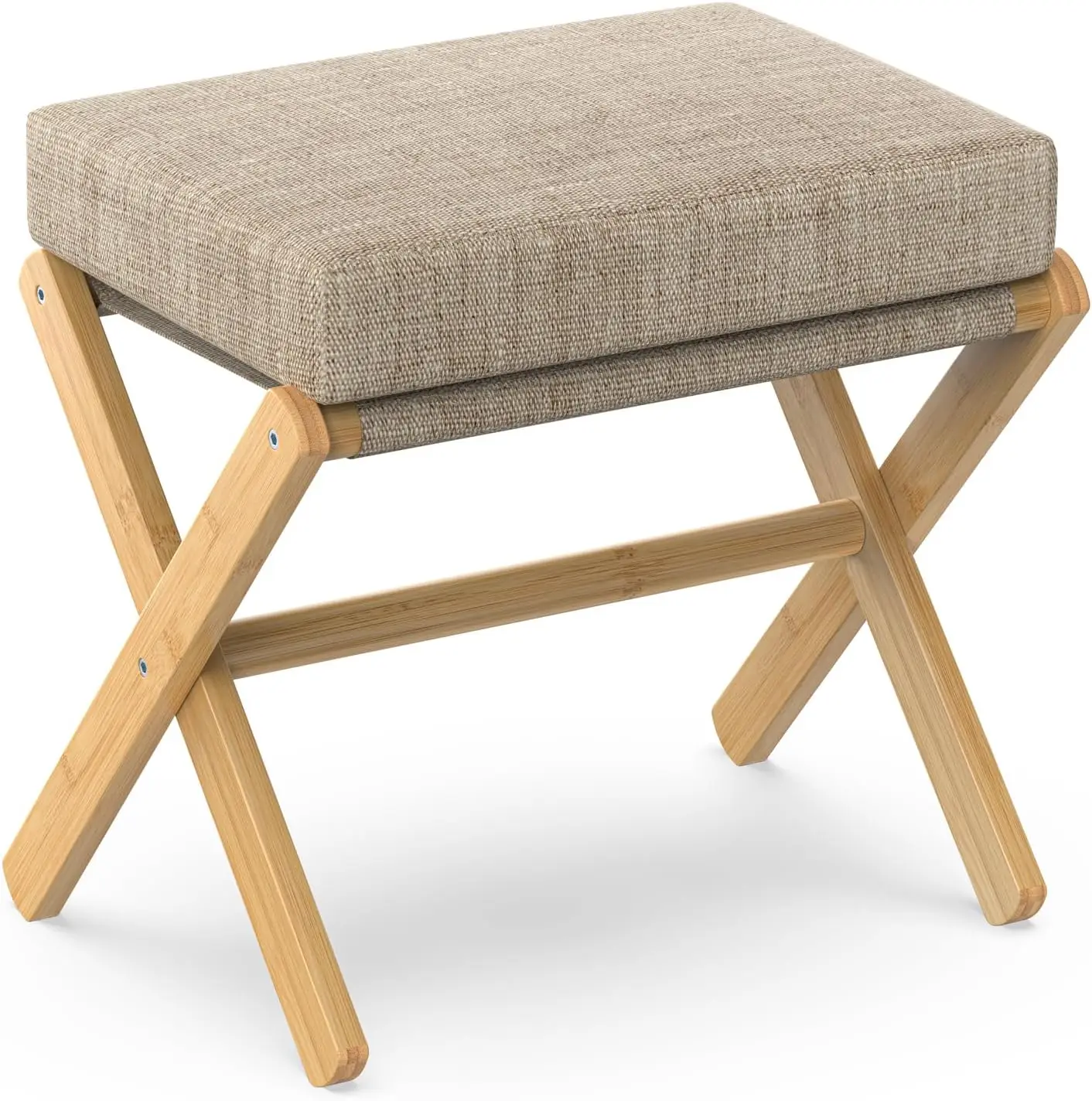 

Складной табурет для ног Ottoman, современная подставка для ног с бамбуковыми ножками X и толстой подушкой из пенопласта, складные табуретки для ног с небольшой мягкой подкладкой