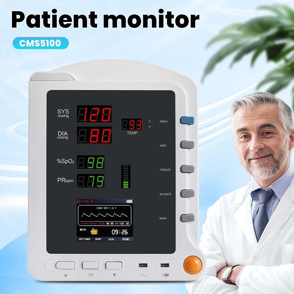 Contec CMS5100 ICU Монитор пациента SPO2 Монитор частоты пульса TEMP NIBP Монитор жизненно важных функций