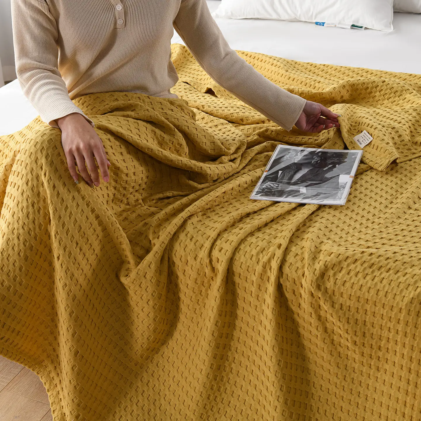Breathable Cotton Waffle Throw Blanket Lightweight Sofa Cover Towel Travel Nap Blankets Multi-size Bedspread Luxury Home Decor