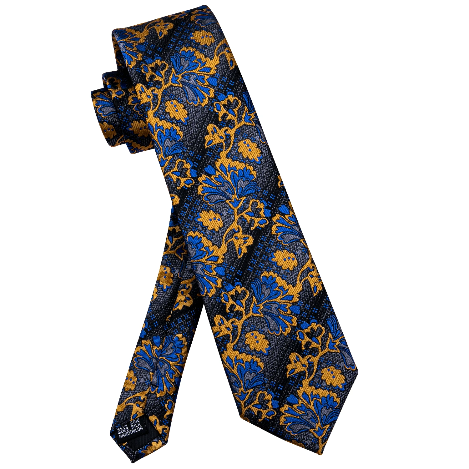 Corbata de seda de cachemir para hombre, conjunto de corbata de lujo con estampado Floral, dorado y azul, con Clip, a la moda, regalo de vacaciones