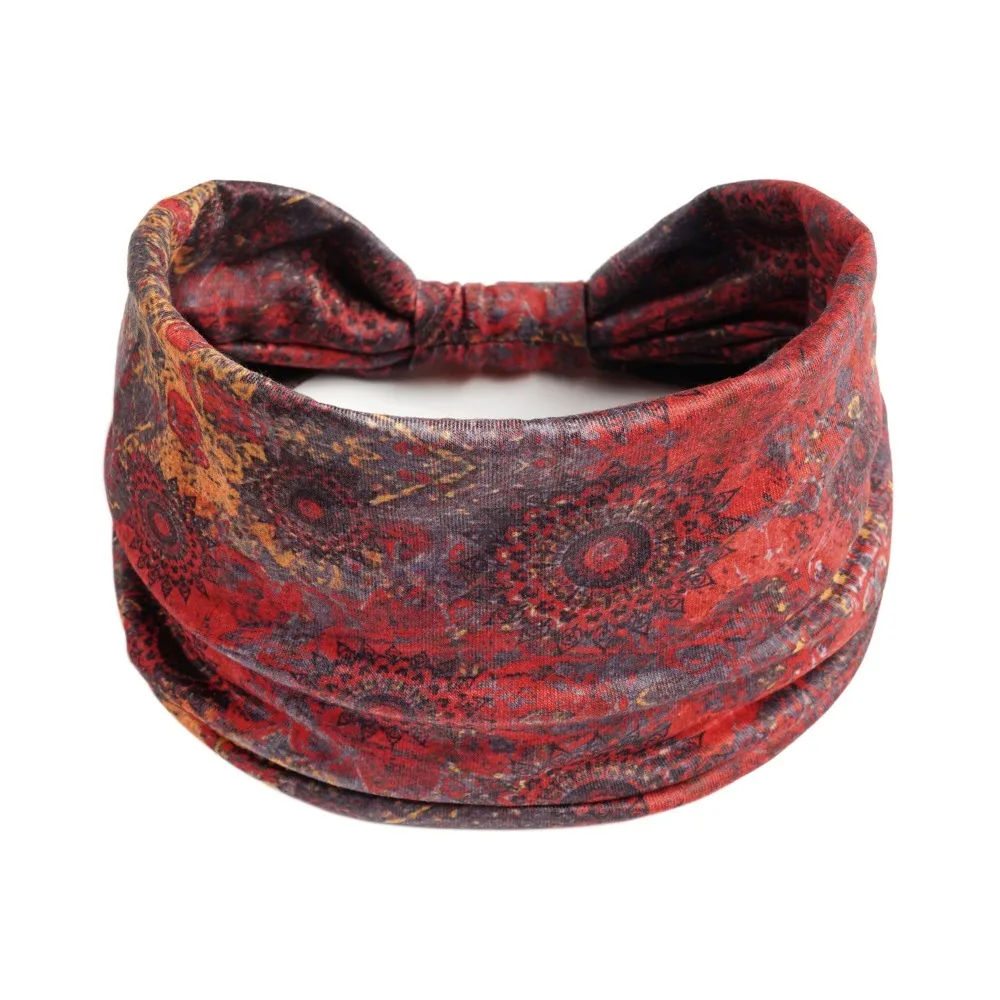 Stretch Boho Headbands Wide-brimmed Mandala Flower Knotted Headwrap Cotton Sweat-wicking Yoga Head Bands Hair Accessories
