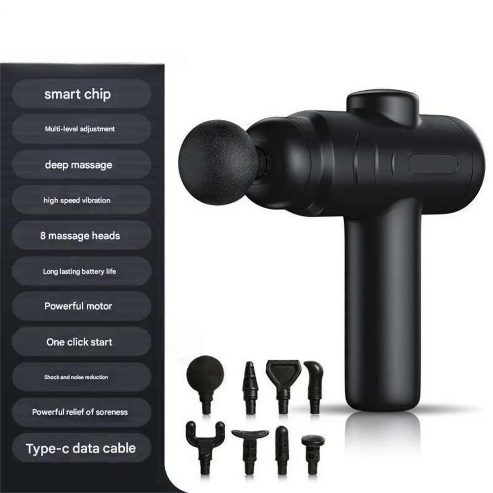 

Фасциальный пистолет, бесшумный удар, расслабление мышц, массажер для снятия усталости, 5 регулируемых уровней, 8 массажных головок, устройство для фитнеса мышц