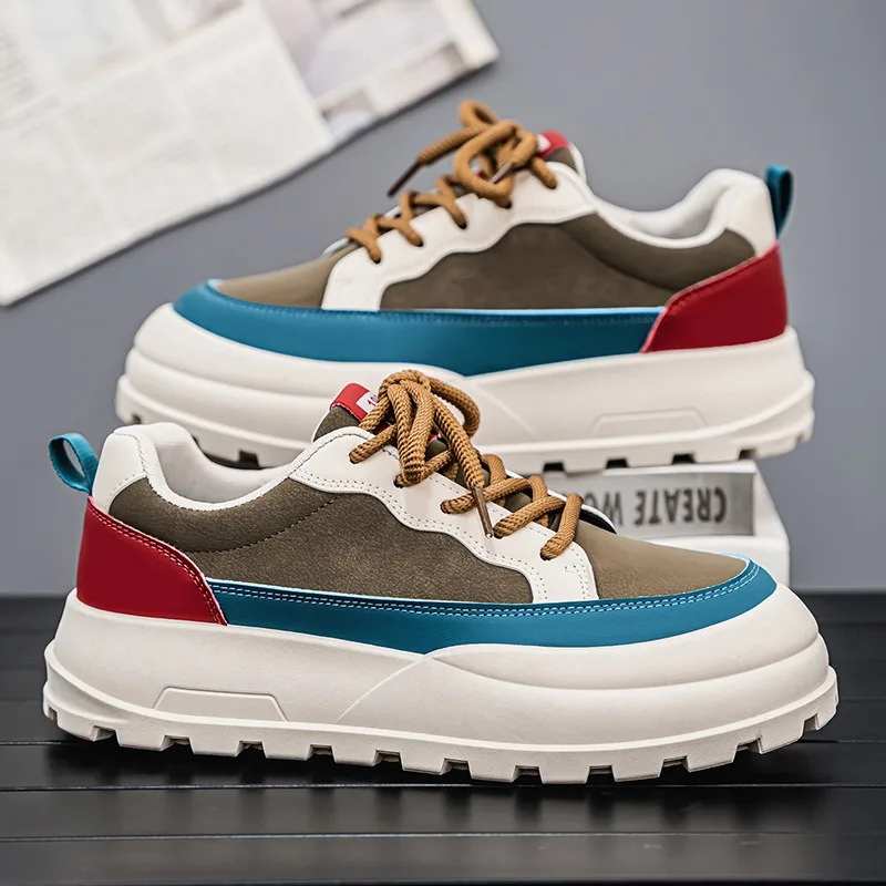 Color Block Platform Sneakers Multi Tone Spliced Faux Suede Low Top Thick Lug Sole Casual Skate Shoes Outdoor Walking Footwear