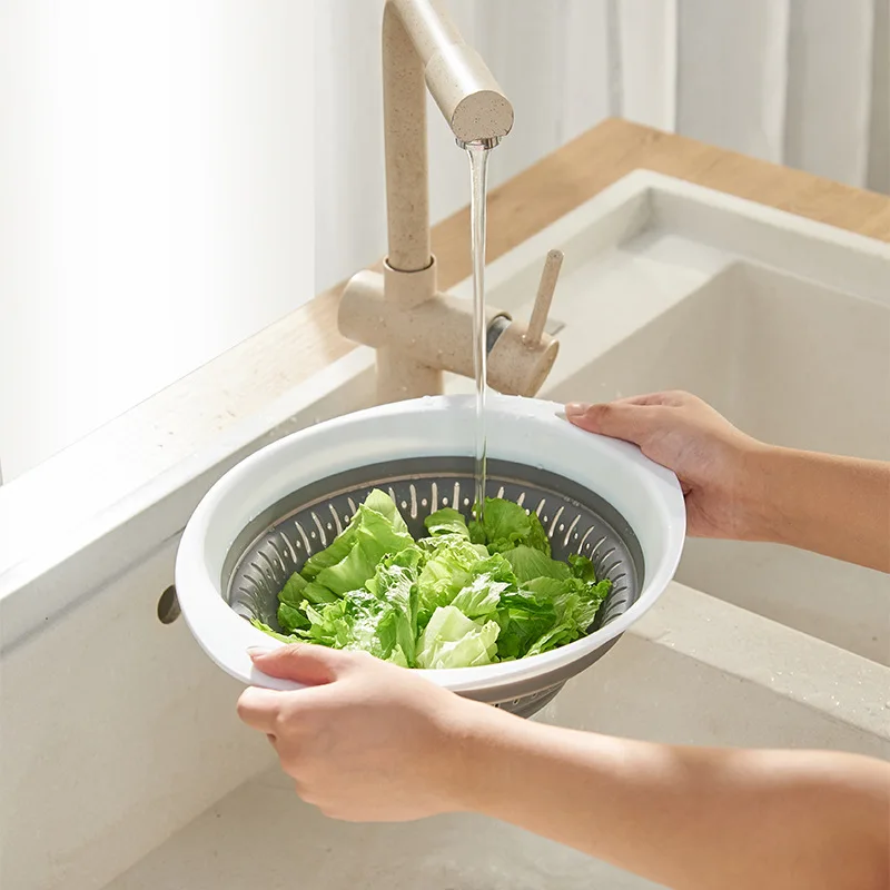 Creative Household Folding Drain Basket, Multi-functional Kitchen Silicone Drain Basket, Vegetable and Fruit Drain StorageBasket