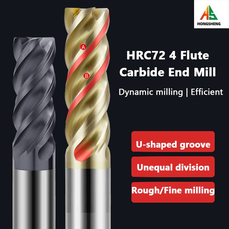 HRC68 HRC65 End Mill 4 Flutes Carbide Milling Cutter CNC High Performance Machining Tool Tungsten Carbide DLC Coated Router Bit