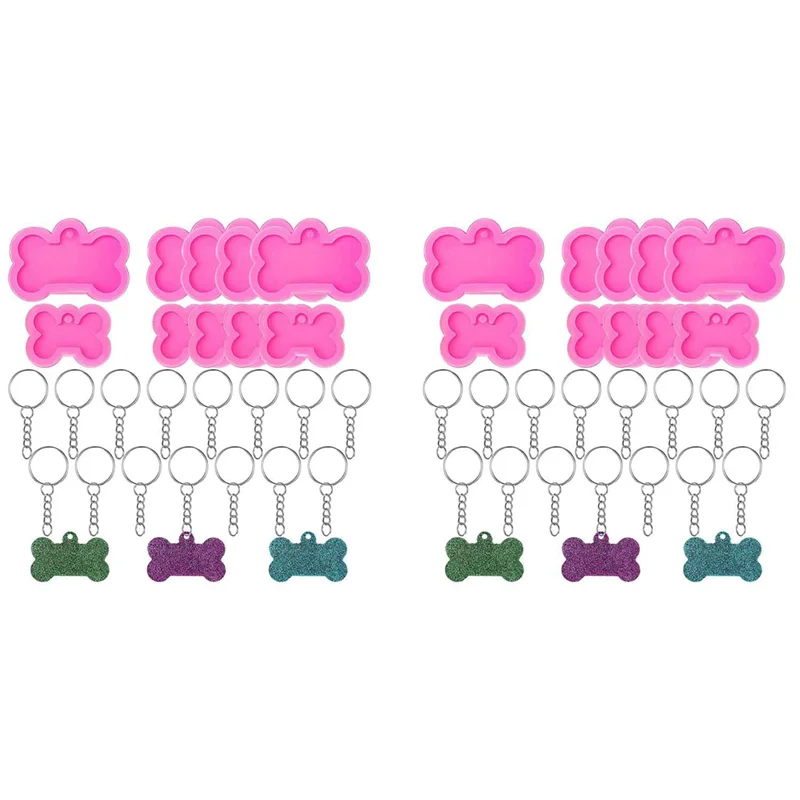 

NEW-Dog Bone Resin Silicone Molds, 20Pcs DIY Cute Dog Tag Epoxy Resin Mold With 40 Pcs Keychains For DIY Crafts Making