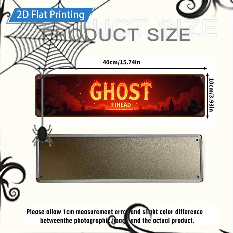 1 قطعة علامة معدنية ، 4x16 بوصة علامة شبح الهالوين Fihead ، طباعة مسطحة ثنائية الأبعاد ، ديكور الخفافيش اليقطين المخيف #3