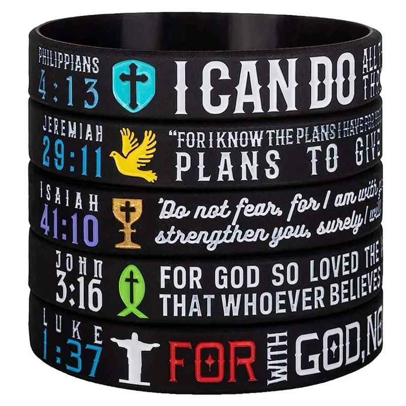 Pulsera de silicona con frase I can do all things, brazalete religioso con versículo de la Biblia cristiana, 1 unidad/5 piezas