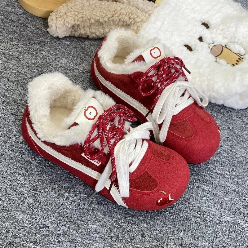 

New Women's Winter Shoes Retro Plush Warm Casual Shoes for Woman Exquisite Lace Sneakers Fashion Designer Shoes Zapatillas Mujer