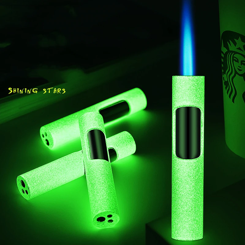 

New Luminous Lighter Butane Gas Lighter Straight Jet Blue Flame Glowing Lighters Smoking Lighter Cigar Accessories Men's Gift