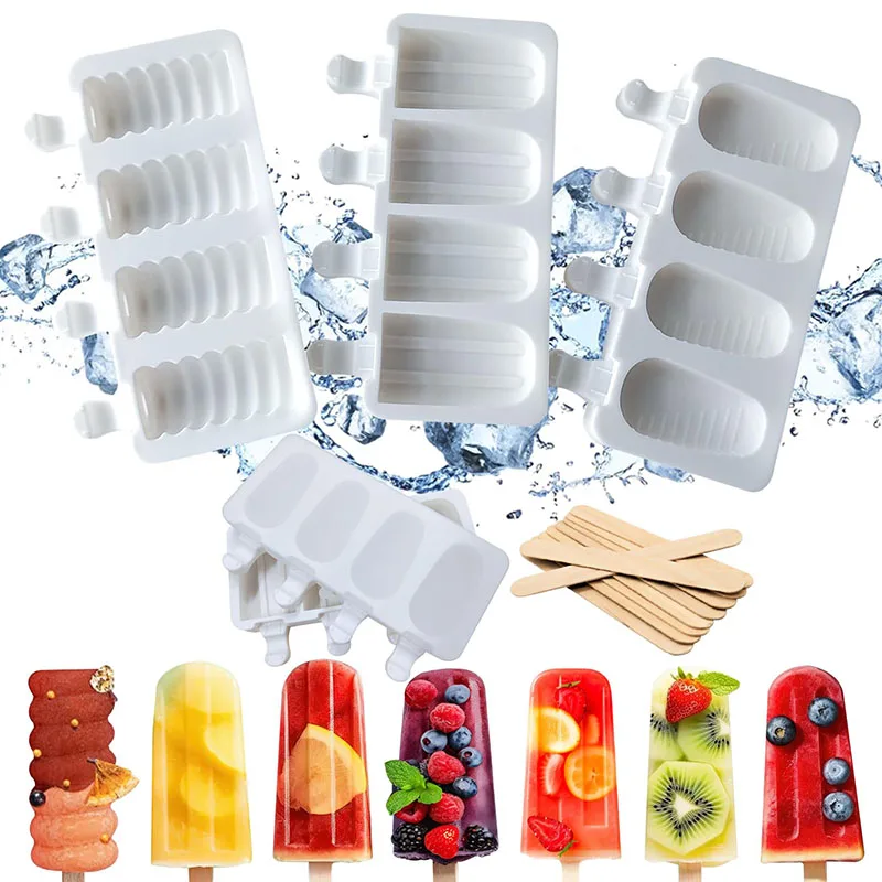 Popsicle Silicone Mold Reusable Food Grade Frozen Ice Cream Dessert Cakesicle Moulds Ice Pop  Molds for Baking 50 Wooden Sticks