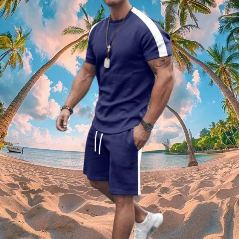 

2025 Summer Best-selling Irregular Printing Men's Short-sleeved Suit Casual and Comfortable Simple Trend Sports Two-piece Suit
