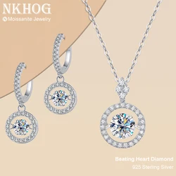 Real Moissanite Jewelry Set 925 Sterling Silver Sparking Beating Heart Diamond Pendants Necklace Hoop Earrings For Women Gift