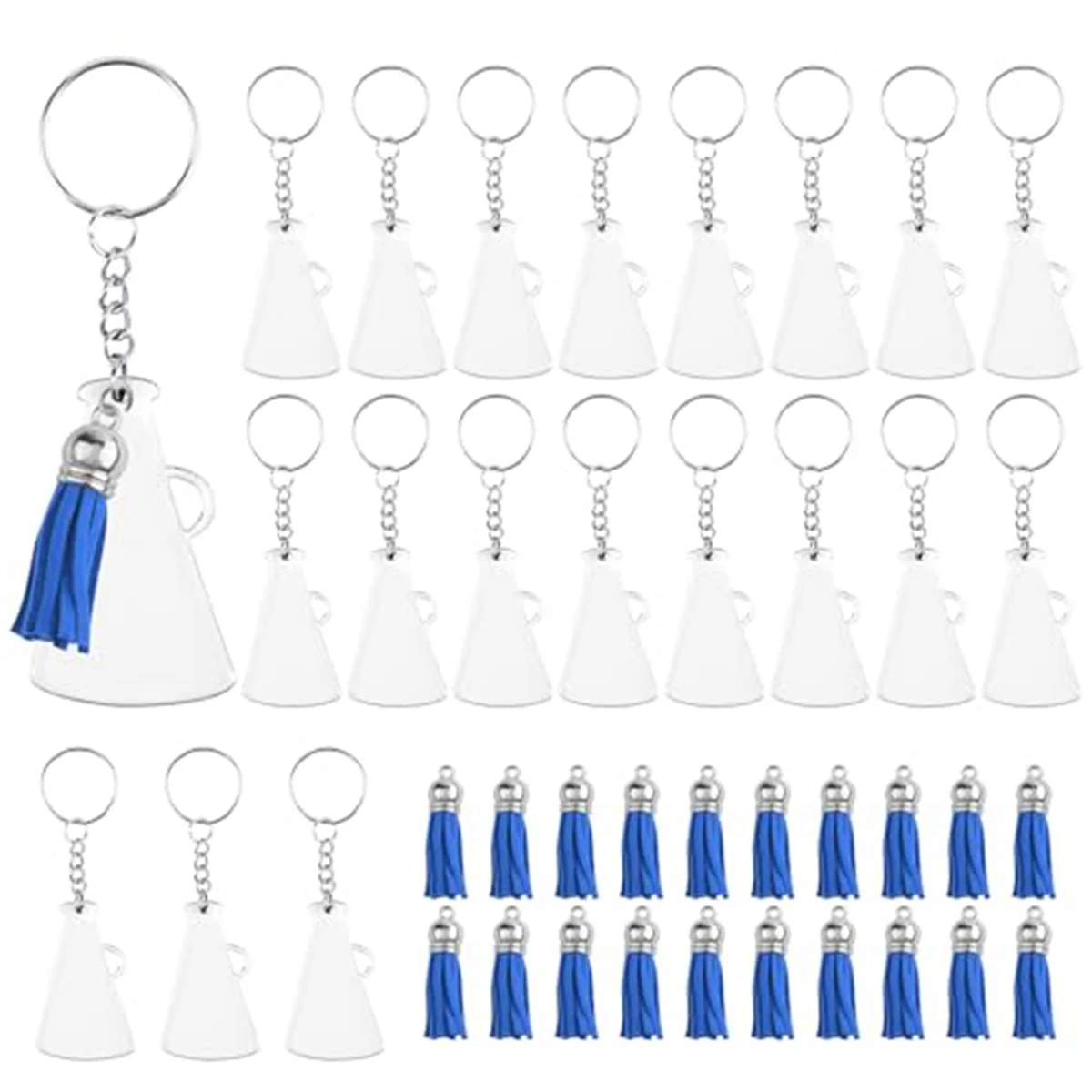 Cheer Megaphone Key Chains with T el, for DIY Crafting Project Graduation Gift,Blue