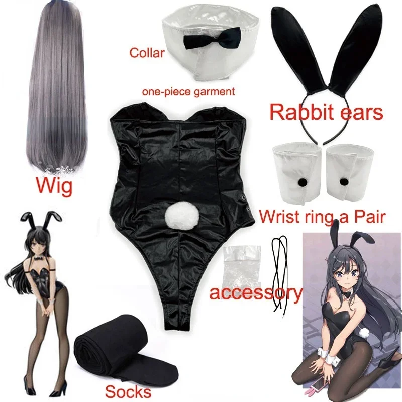 Sakurajima Mai Cosplay Costume For Bunny Girl Halloween Funny Costume Black Stockings