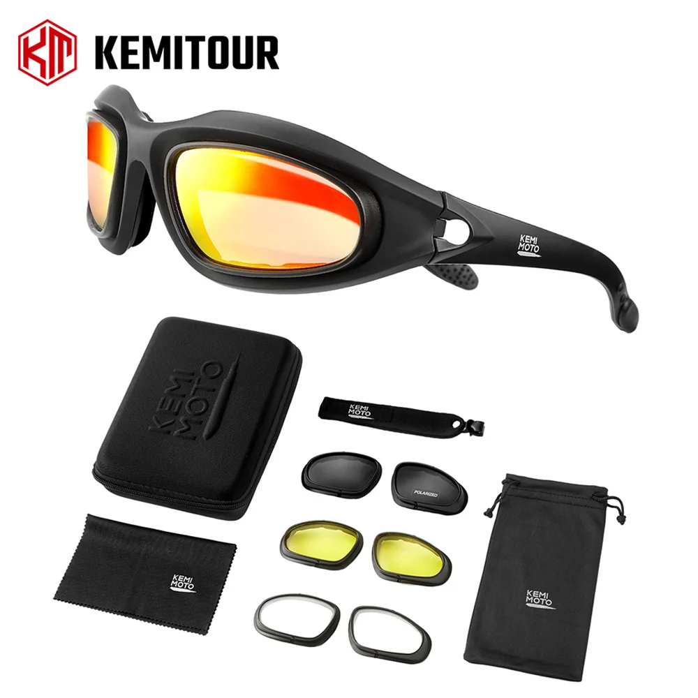 

Мотоциклетные очки KEMITOUR, поляризационные солнцезащитные очки, ветрозащитные очки для езды, UV400, противотуманные прозрачные линзы для защиты глаз при стрельбе