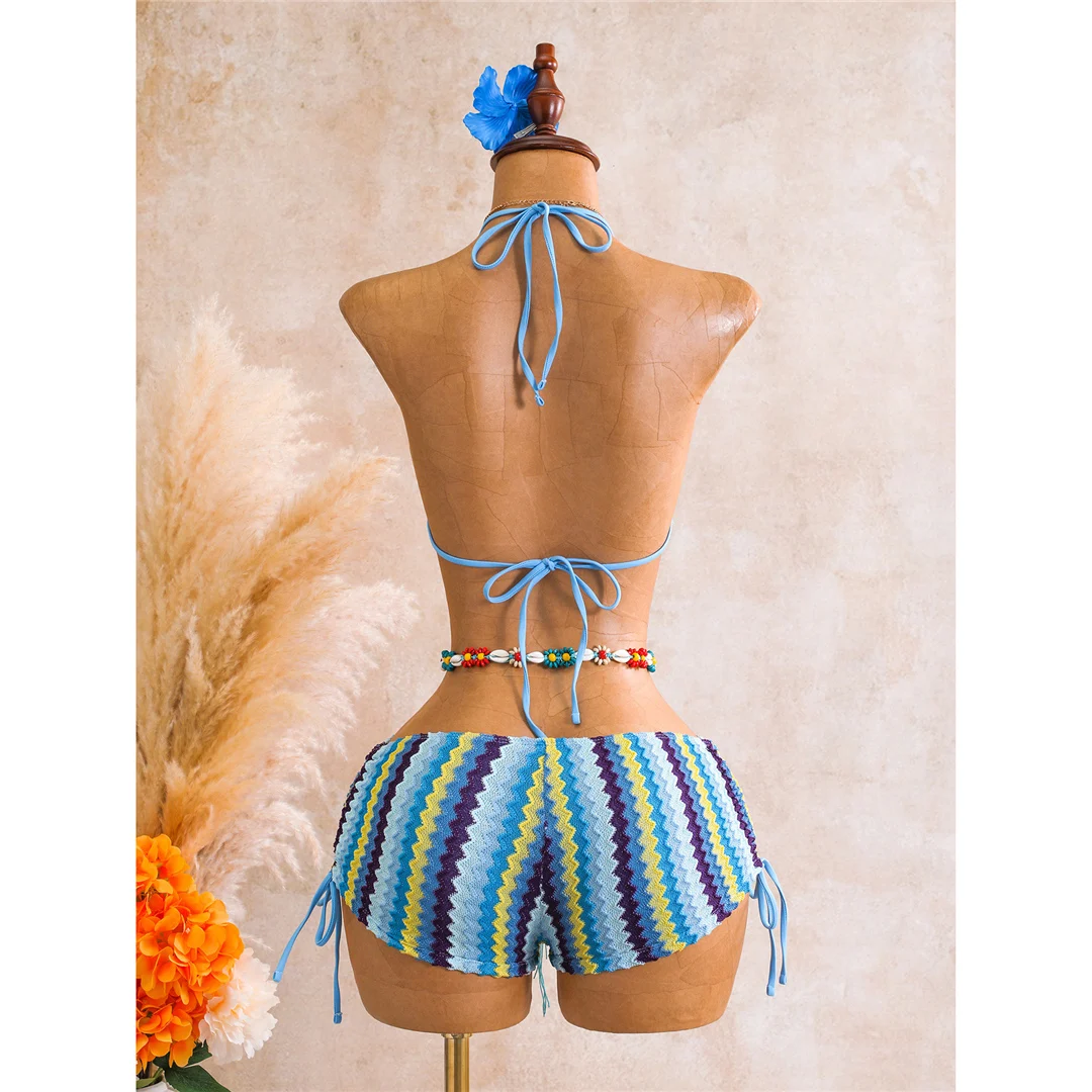 Gestreifter Tankini-Shorts-Bikini, Damen-Badeanzug, zweiteiliges Bikini-Set, gepolsterter Badeanzug, Badebekleidung, Modell V8344. – Detail 13