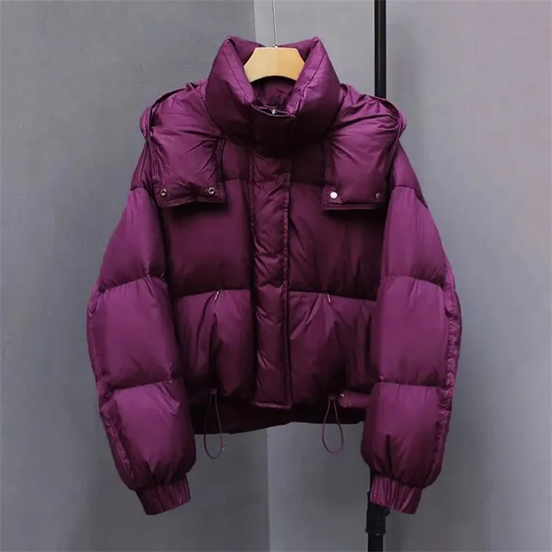 المرأة الشتاء القطن وسادة مبطنة عارضة مقنعين رشاقته جيب أسفل معطف فضفاض سستة أزرار قصيرة بسيطة الدافئة سترة معطف #3