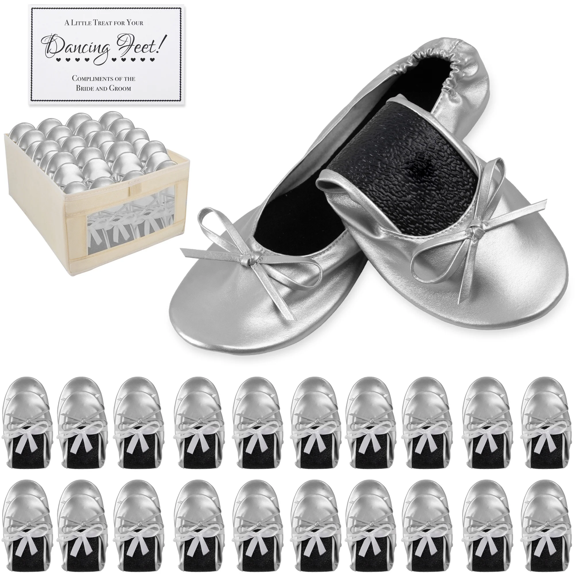 

20 Pack Wedding Ballet Dancing Shoes with Display Box, Complementary Sign for Wedding Guests, Bridesmaids, Bridal Parties - Assorted Women's U.S Sizes 5.5 – 10