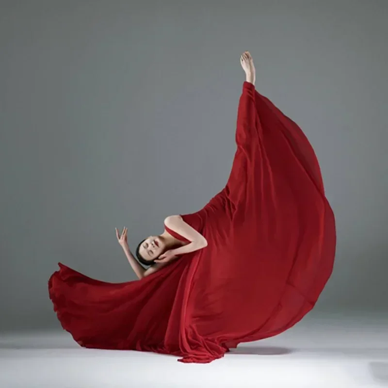 New Woman 720 Degree Classical dance clothes women elegant performance cloth gauze skirt large swing practice wine red skirt