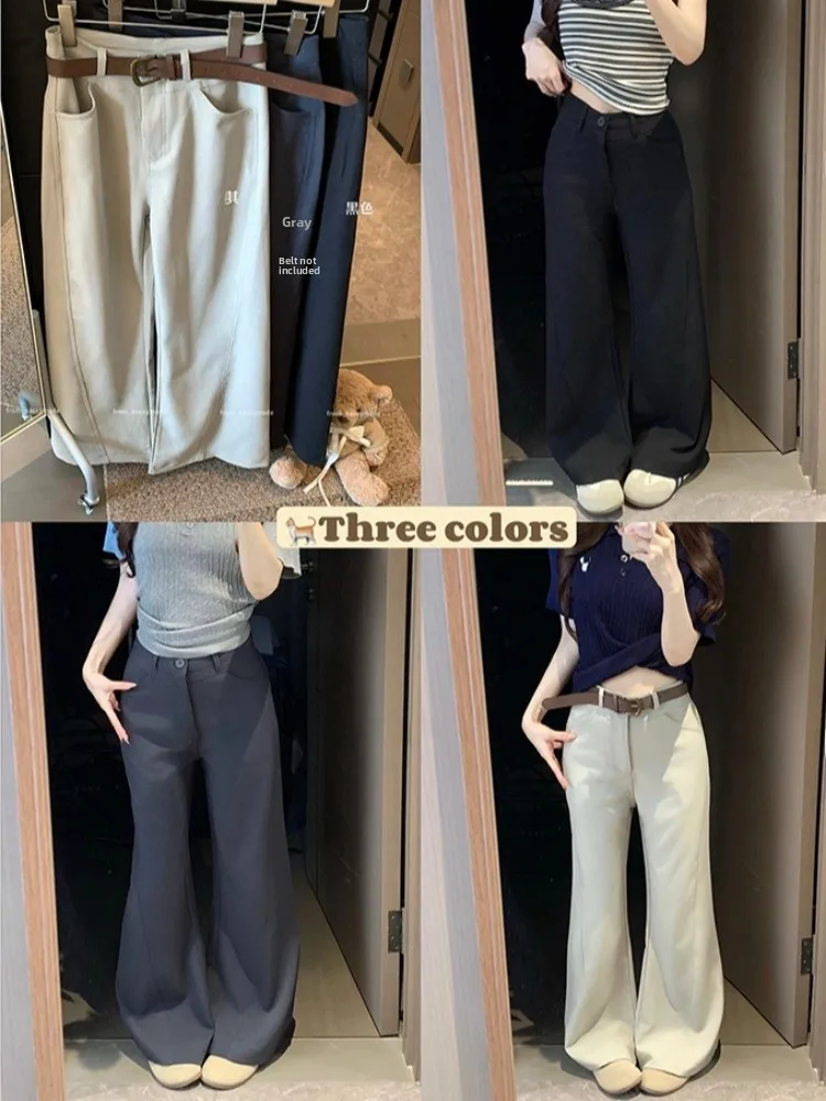 

Kumikumi High Waist Wide Leg Casual Pants Pure Color Versatile Drapey Floor Length Women's Summer Fashion Trousers