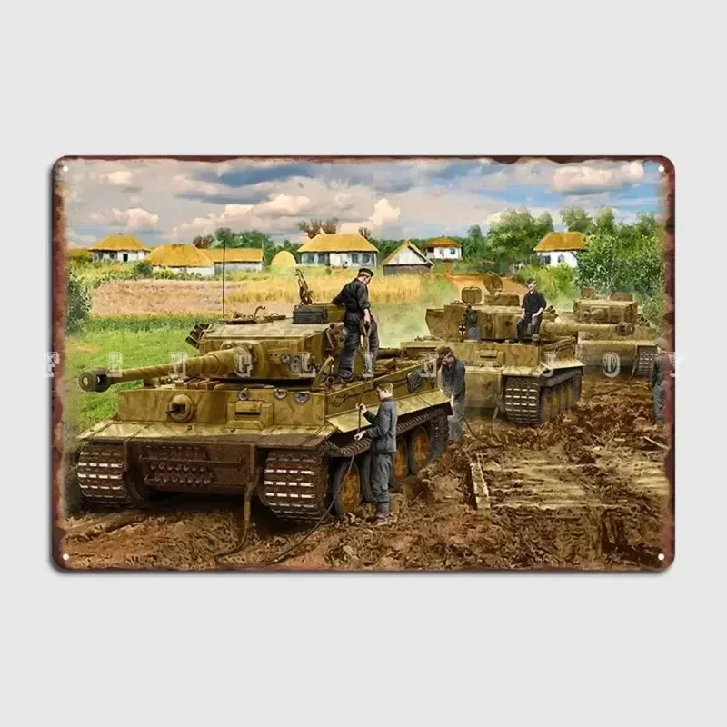 PanzerTiger Tank Stop Metal Tin Sign, WWII Retro Vintage Metal Poster Wall Art Decor for Bar Garage,1pc