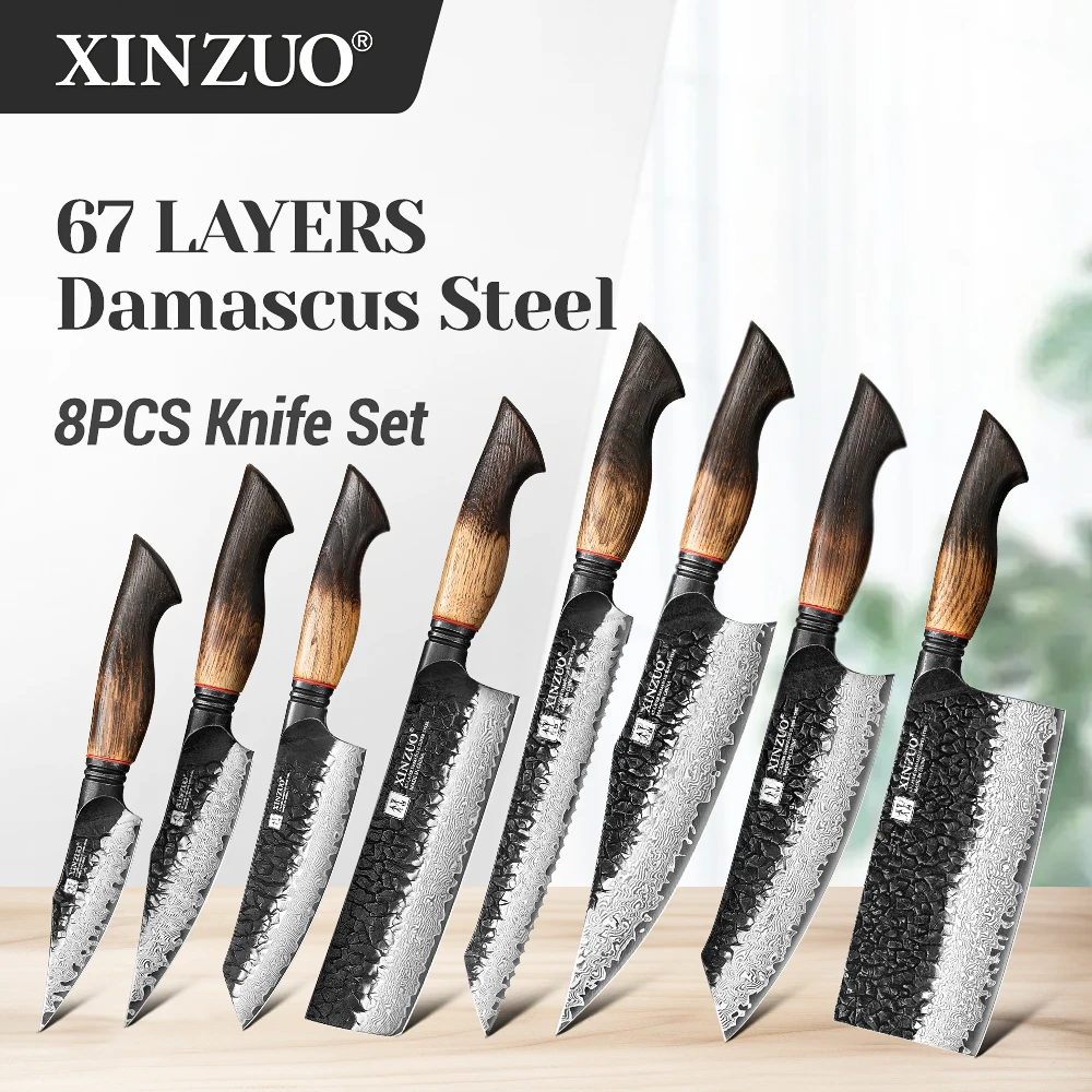 

XINZUO Premium Kitchen Knives 8PCS Knife Set 67 Layers Damascus Steel Multi-purpose Kitchen Knife Domestic Cooking Utensils