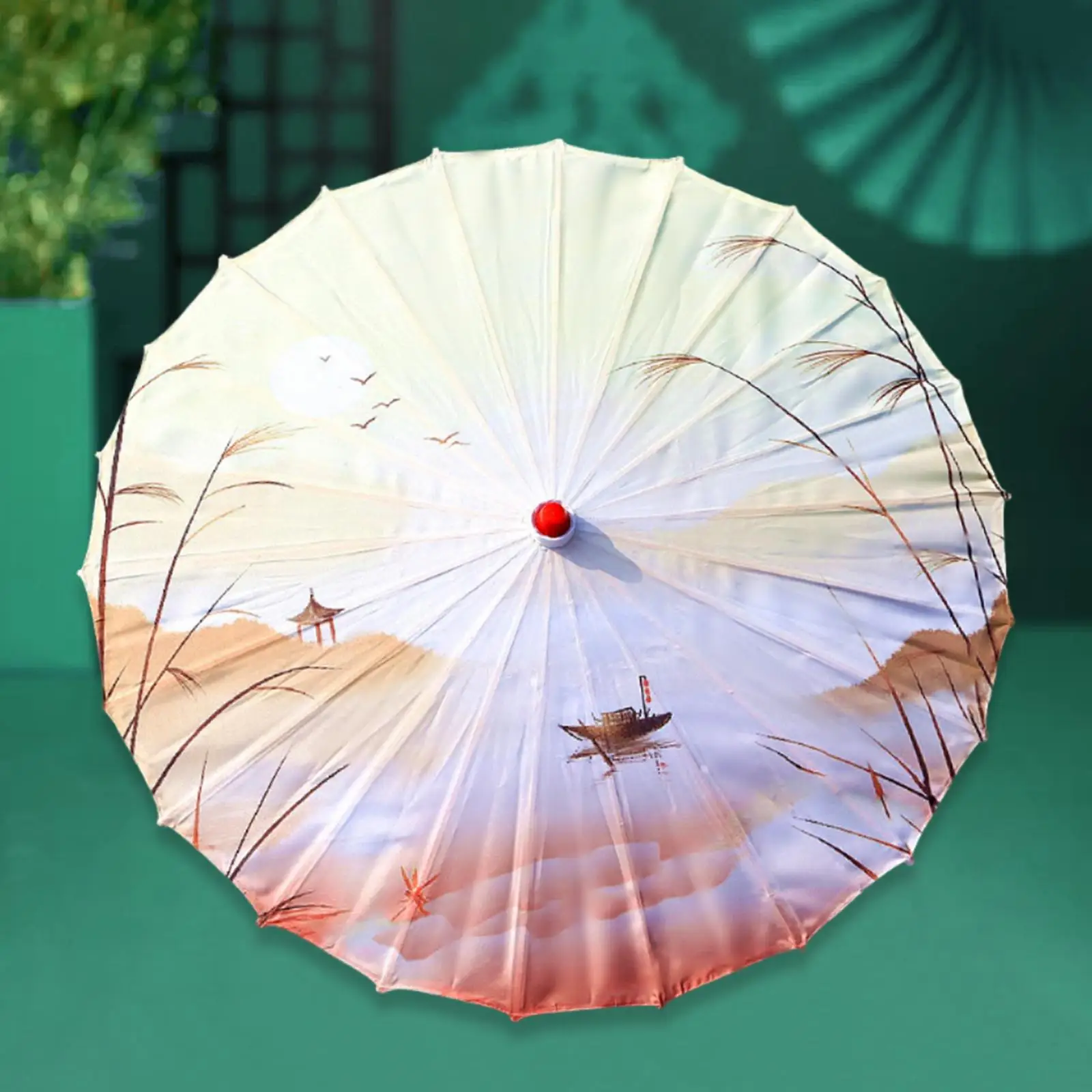 Traditional Oriental Parasol Umbrella Chinese Oil Paper Handmade Silk Bamboo Frame Decorative Rain Sun Shade for Dance Cosplay
