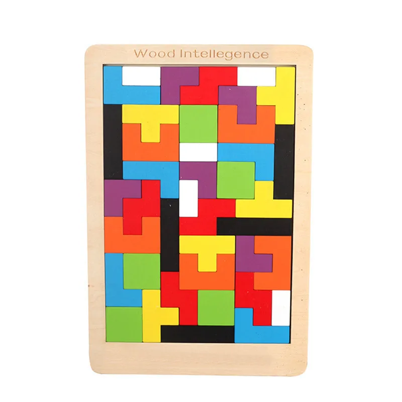 128 Pcs/set 3D Wooden Puzzles Colorful Tangram Parent-child Interaction Board Game Kids Concentration Training Educational Toys