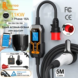 Feyree EV cargador portátil recién actualizado con soporte de pared Type2 16A11KW 3 fases Wifi APP control EVSE caja de carga con adaptador