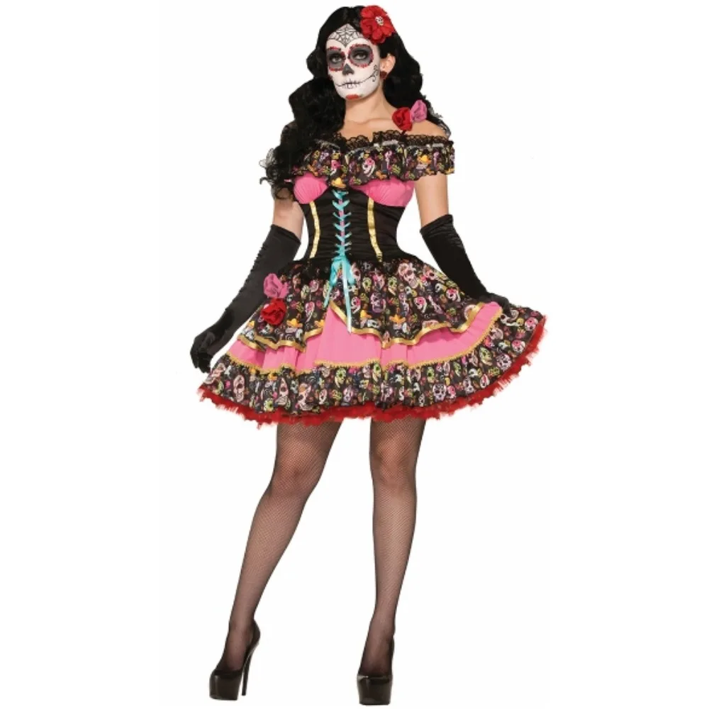 Costumes d'Halloween pour Femmes, Crâne, Fleur, Fantômes Dégradés, Robe de Mariée, Mexique, Jour de la Fréquence, Crâne, Zombie, Vampire, Cosplay