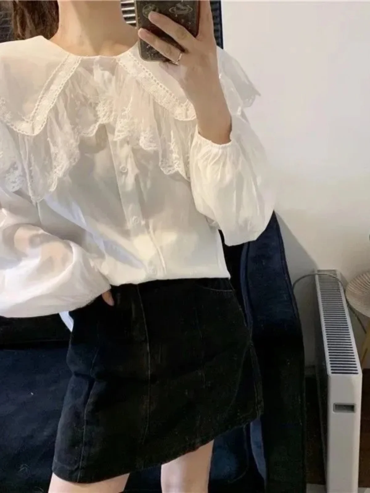 Colletto per bambola ampio e lungo con bordi in pizzo Sve irt Primavera Autunno Coreano Sle da donna Faionable Top Studente Trendy Poliestere