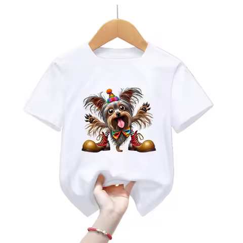Cute Yorkie / Yorkshire Terrier Animal Printed T Shirt Girls Funny Kawaii Dog Love Kids Clothes Summer Short Sleeve T-Shirt Tops